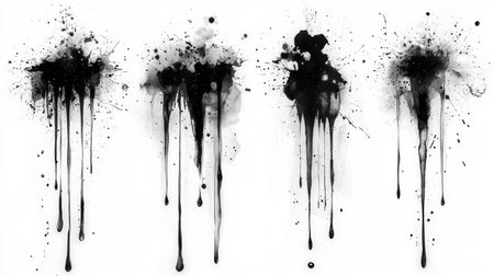 black ink splashes on a white background. monochrome backgroundの素材