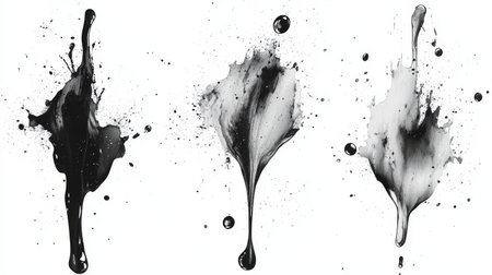 Set of black ink splashes isolated on white background. Vector illustration.の素材
