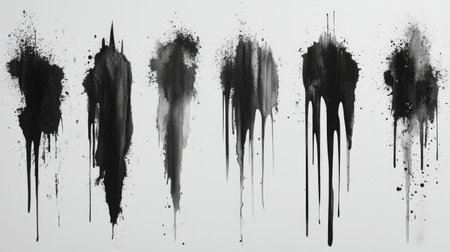 Black ink splashes on white background. Abstract grunge background.の素材