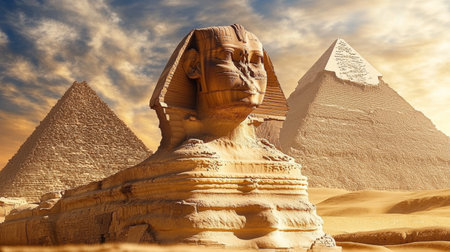 Egyptian Sphinx and Pyramids in Giza, Cairo, Egyptの素材