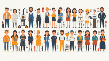 Crowd of different professions. Vector illustration in flat cartoon style.の素材