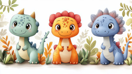 cartoon scene with dinosaurs family in the jungle - illustration for childrenの素材