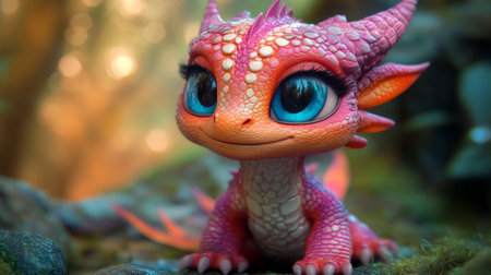 Fantasy creature with blue eyes and pink hair. Close-up.の素材