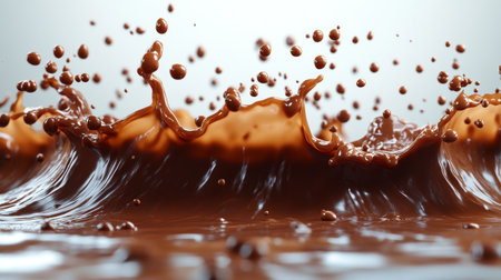 chocolate splash close-up on a light background. 3d renderingの素材