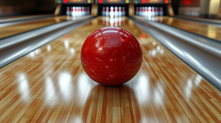 Bowling ball in the bowling alley. 3d render illustration.の素材