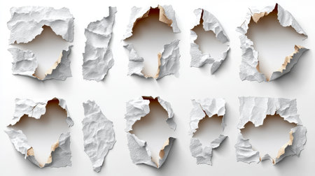 Pieces of torn paper with space for your message on white backgroundの素材