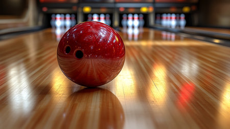 Bowling ball on the bowling alley. 3d render illustration.の素材