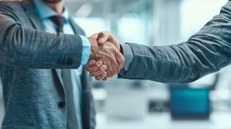 Business people shaking hands, finishing up a meeting. Business handshake concept.の素材