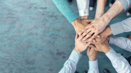Group of business people putting their hands together as a symbol of unityの素材