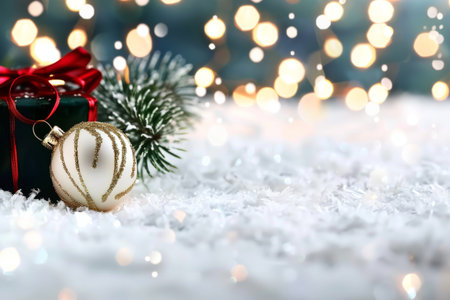 Christmas decoration on bokeh background. Christmas greeting card with copy space.の素材