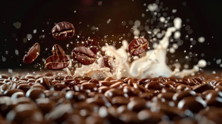 Fresh hot aroma black coffee with coffee beans.の素材