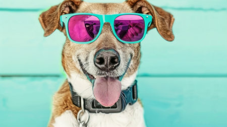 dog taking pictures with a fancy photo camera.の素材