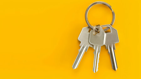 House keys on yellow background.の素材