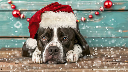 dog in Santa Claus hat.の素材