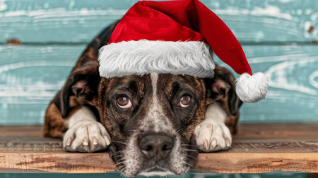 dog in Santa Claus hat.の素材