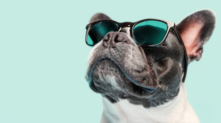 cool trendy posing French bulldog with sunglasses.の素材