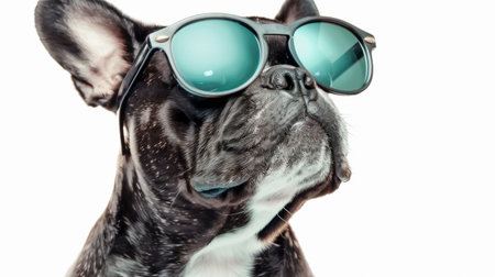 cool trendy posing French bulldog with sunglasses.の素材