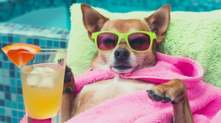 chihuahua dog relaxing and lying in spa center.の素材