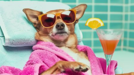 chihuahua dog relaxing and lying in spa center.の素材