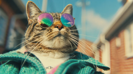 cute cat with sunglasses, trend cloth.の素材