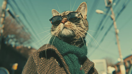 cute cat with sunglasses, trend cloth.の素材