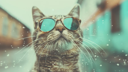 cute cat with sunglasses, trend cloth.の素材