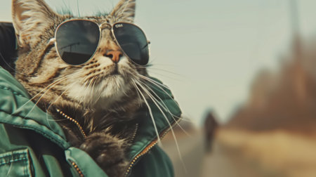 cute cat with sunglasses, trend cloth.の素材