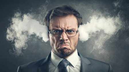 furious businessman with smoke coming out of his ears.の素材
