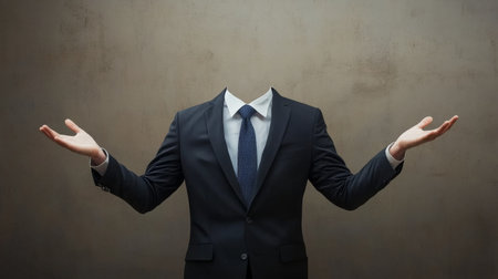 Businessman without head holding something without theme.の素材