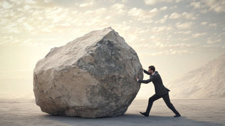 Businessman pushing a boulder.の素材