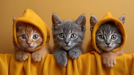 funny adorable kittens wearing hats.の素材