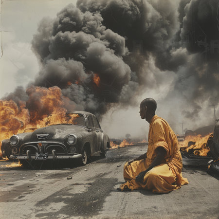 Buddhist monk, self-immolated in protest.の素材