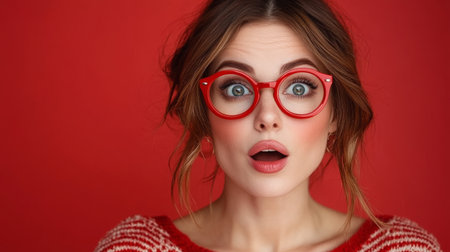 astonished pretty in red glasses.の素材