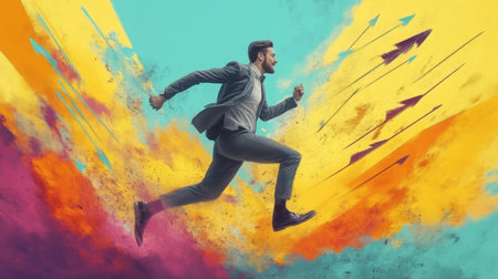 creative artwork of running fast businessman.の素材