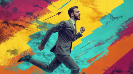 creative artwork of running fast businessman.の素材