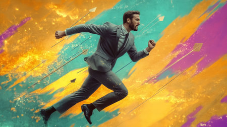 creative artwork of running fast businessman.の素材