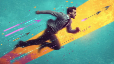 creative artwork of running fast businessman.の素材