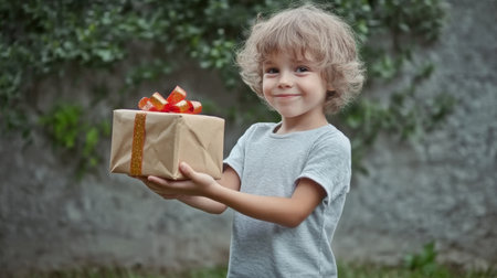 happy child with gift box.の素材