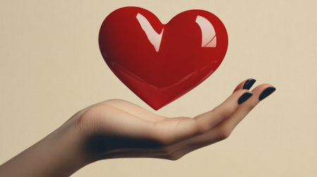 Creative retro 3d magazine collage image of arm tacking care red heart.の素材