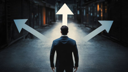 businessman standing back and choosing the best way.の素材