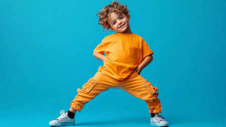 happy kid in orange outfit.の素材