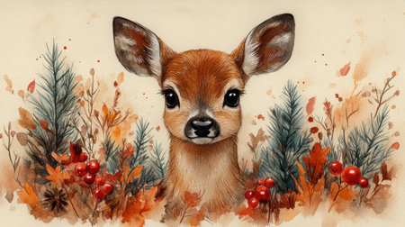 cute Christmas watercolor card.の素材