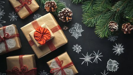 Merry Christmas and Happy New Year poster with gift boxes.の素材