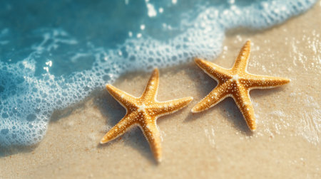 Starfish on the summer beach in sea water. Summer background.の素材