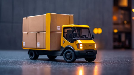 small electric professional truck bringing delivering stuff in boxes transportation.の素材