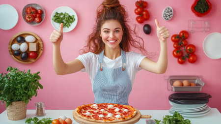 happy woman preparing food in kitchen.の素材