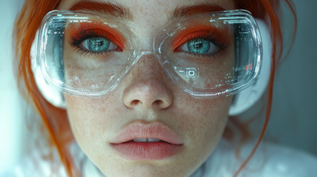 anime girl with red hair.の素材