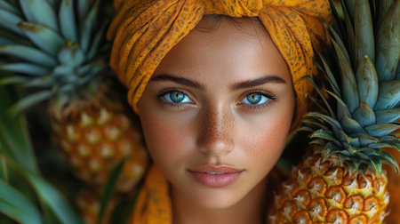 beautiful girl with pineapple.の素材