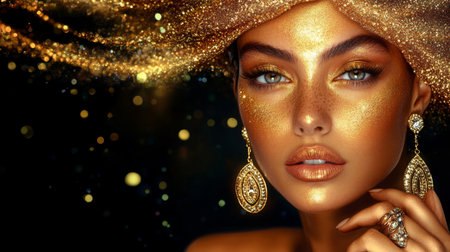 woman with golden makeup.の素材