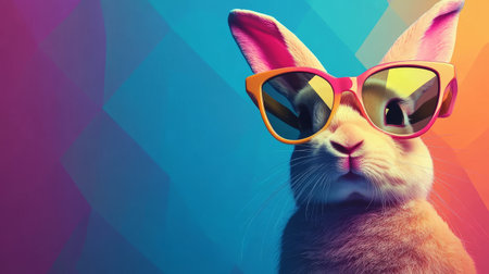 bunny with glasses on a colorful background.の素材